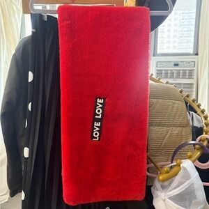 Red Plush Scarf with Love Love Patch